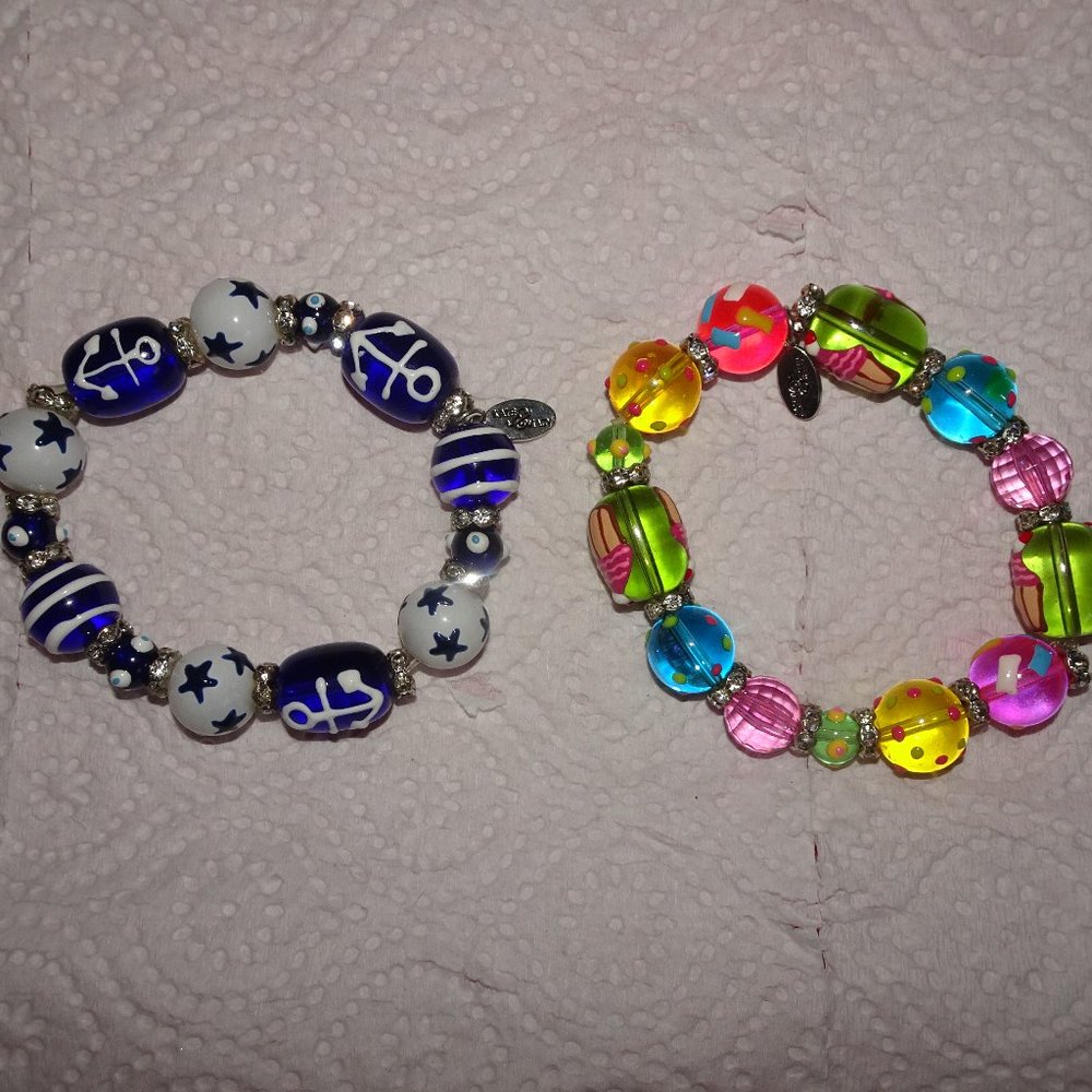 Lot (2) Kate & Macy Glass Stretch Beaded Bracelets